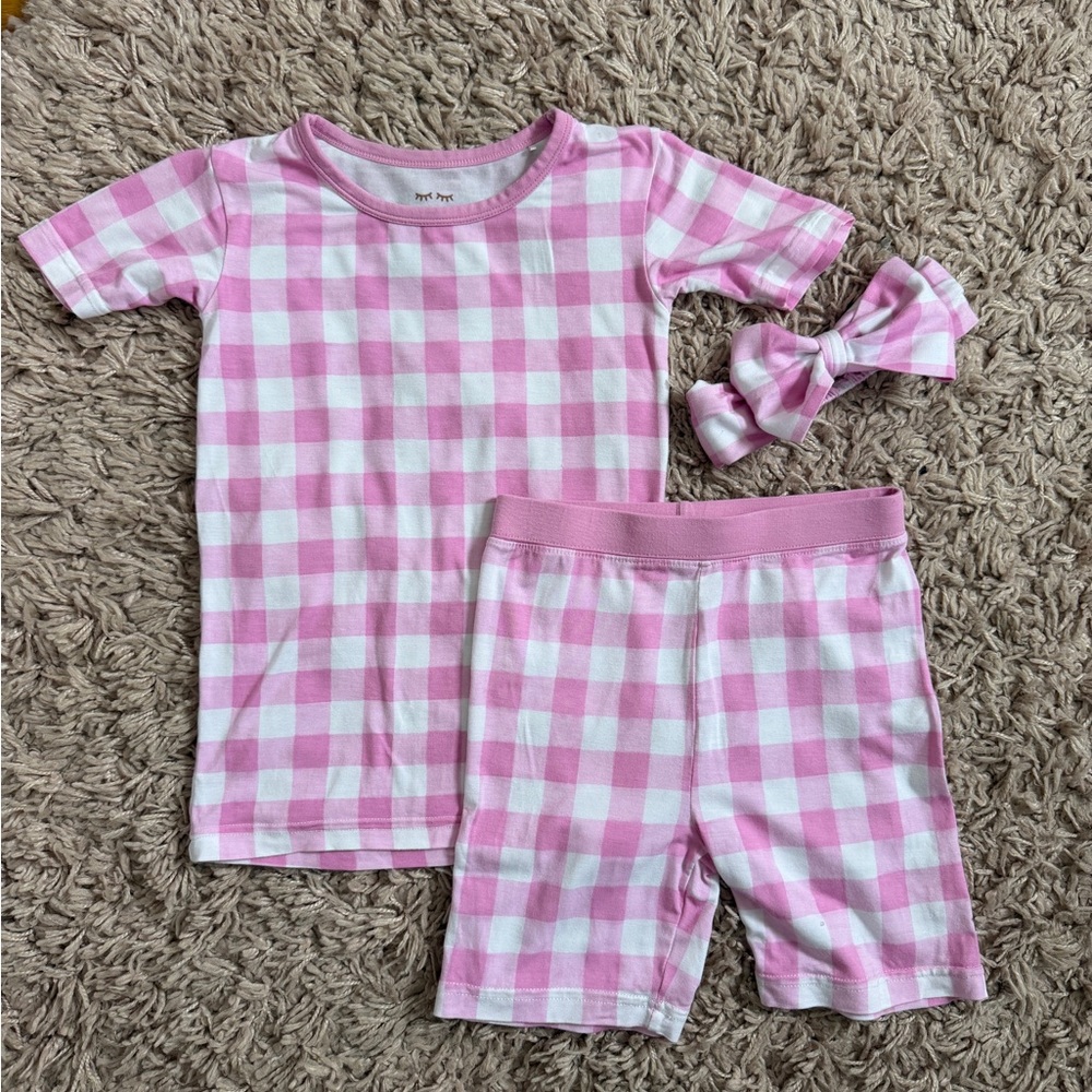 Little Sleepies pink gingham two piece short sleeve & shorts pajama set, 5/6